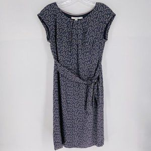 Boden Navy Cap-Sleeve Tie-Waist Dress with White Dot Print